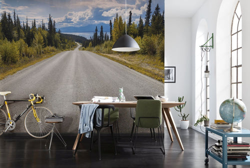 Sanders & Sanders fotobehang landschap met weg groen, blauw en grijs - 368 x 254 cm - 612237