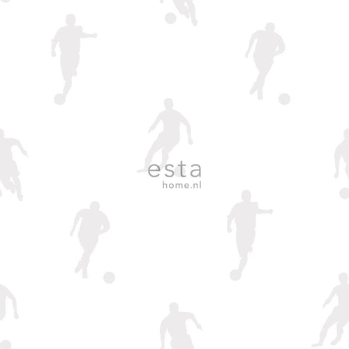 ESTAhome behang voetbalspelers zilver op wit - 53 cm x 10.05 m - 128802