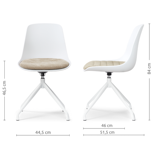 Nolon Nola-Liv draaibare eetkamerstoel wit met nougatbruin zitkussen - wit onderstel