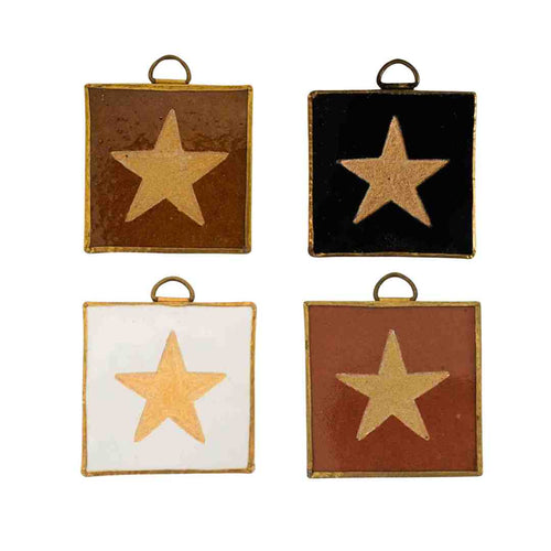 MÔMÉ Zellige tegeltje ster - wit - keramiek/messing - wanddecoratie - 5 x 5 x 2 cm - vtwonen shop