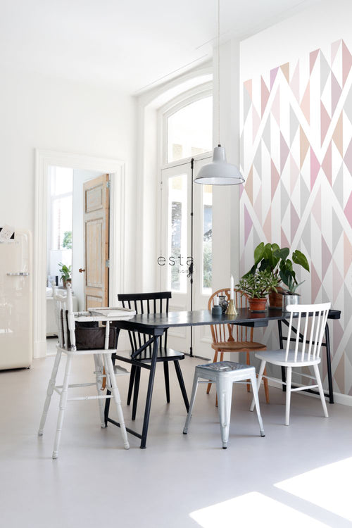 ESTAhome fotobehang ruiten zwart, wit en oudroze - 150 x 279 cm - 158903