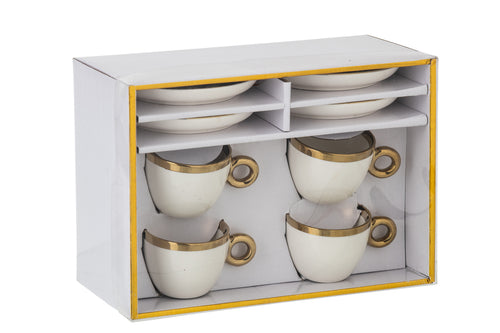 J-Line kop + schoteltje - keramiek - wit/goud - doos van 4