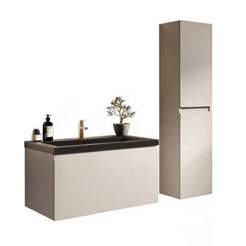 LOMAZOO badmeubelset Sorrento - met hoge kast & zwarte wastafel - greige - 80 cm