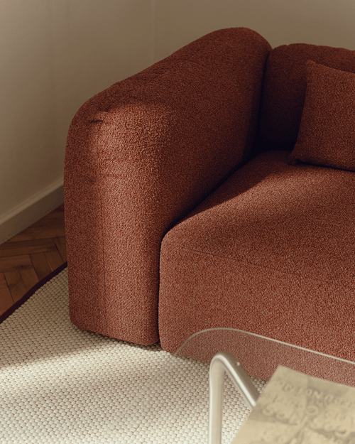 noo.ma Yaro Ottoman - Brick Red Bouclé, voetenbank en extra zitplek