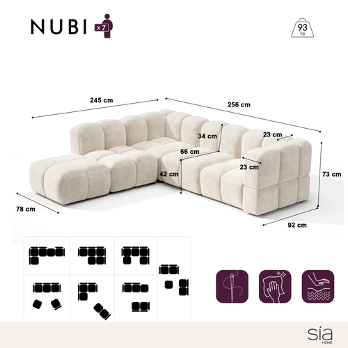 Sia Home - Modulaire bank met grote hoek links NUBI - Fluweel met structuur - Crème - 570cm