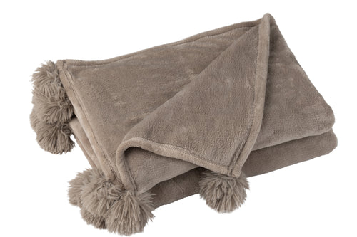 J-Line plaid Pompom - polyester - taupe - 170 x 130 cm - vtwonen shop
