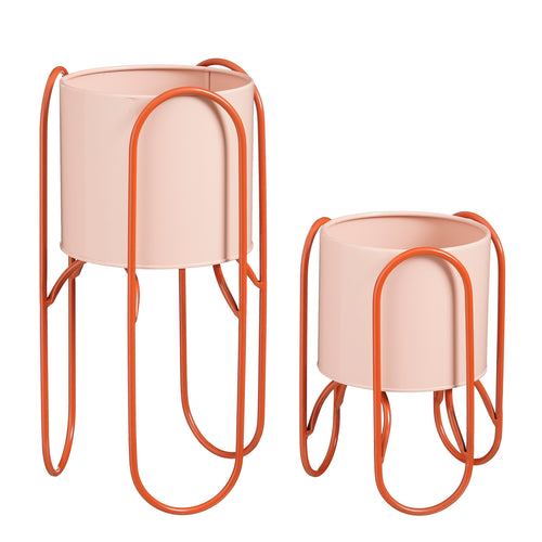 Mica Decorations Donau Bloempot op Standaard – Set van 2 – Plantenpot voor Bloemen en Kamerplanten – Bloempotten voor Binnen – IJzer – Roze