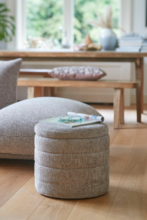 Mica Decorations Opbergpoef - H41 x Ø42 cm - Lichtgrijs - vtwonen shop