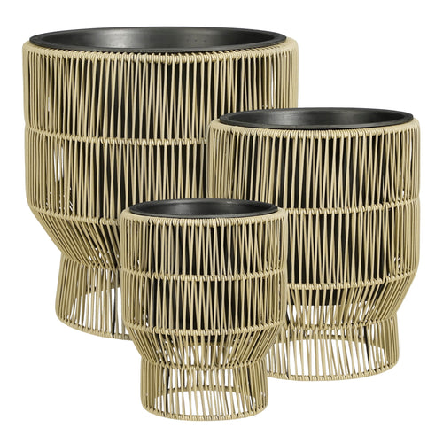 Mica Decorations Peta Bloempot op Standaard voor Buiten – Set van 3 – Plantenpot voor Bloemen en Buitenplanten – Bloempotten voor Buiten – Groen