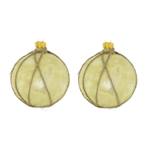 Dagmara kerstbal – lichte tint – glas – set van 2 – met koorddecoratie - vtwonen shop