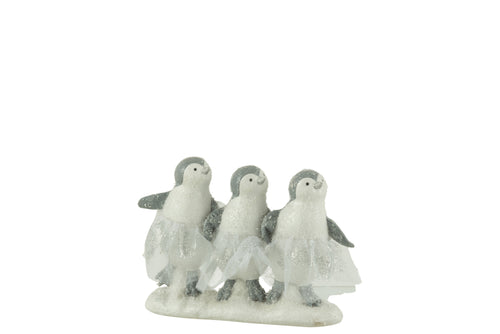 J-Line decoratie Pinguin 3 Delig - polyresin - wit/grijs