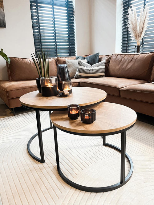 MaximaVida ronde set tafelbladen Kiev eiken fineer - 58 cm en 45 cm - vtwonen shop