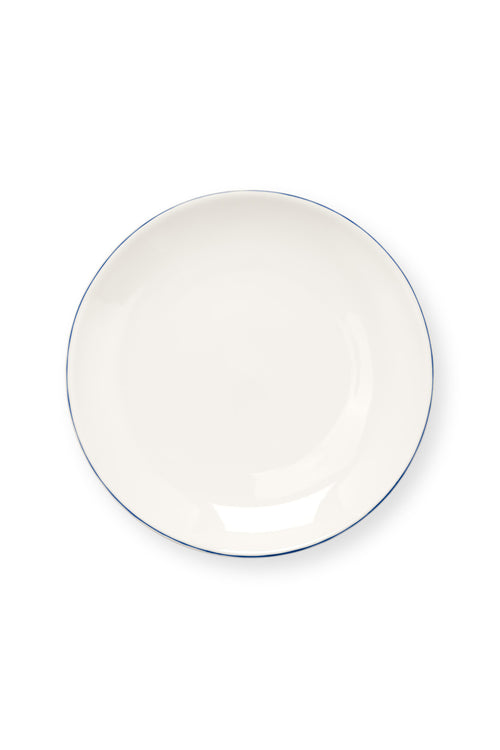 vtwonen - Ontbijtbord - Wit/Blauw Lijn - Porselein - 20cm - Set van 6