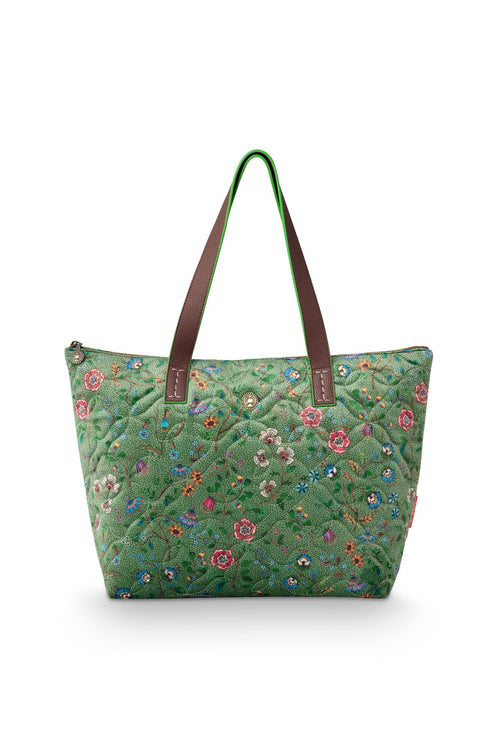 Pip Studio Tilda Tote Bag Medium Flora Bangalore Dames - Groen - 47x17x37 cm