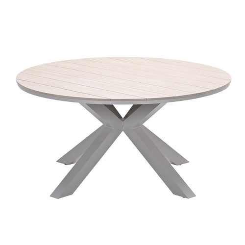 Edison tafel rond - 148 cm - taupe - light teak Vironwood - vtwonen shop