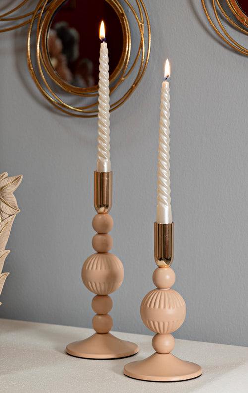 Mauro Ferretti kaarsenhouder - set van 2 - roze/goud