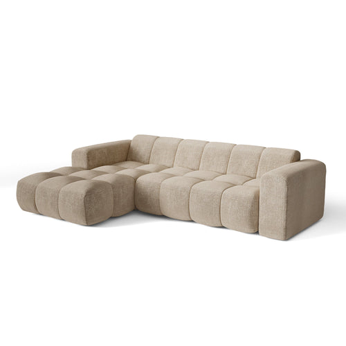Premium Interiors - Linkerhoekbank BLOOM - gewaafd fluweel beige 290cm