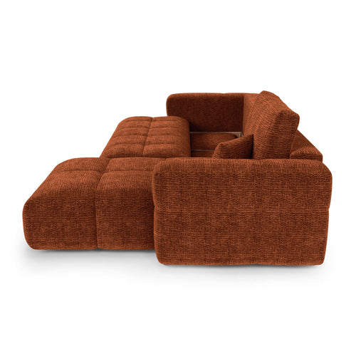 Premium Interiors - Rechthoekige hoekbank met slaapfunctie en opbergruimte VIBE - zacht aanvoelende geweven stof terracotta 286cm