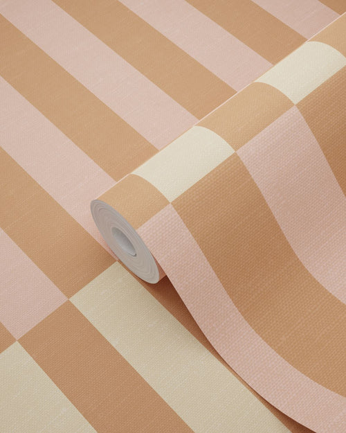 ESTAhome behang linnen-look strepen roze, bruin en beige - 50 x 900 cm - 132252