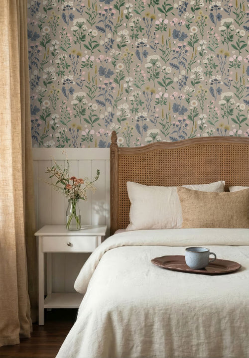 Sanders & Sanders behang veldbloemen taupe en meerkleurig - 50 x 900 cm - 935408