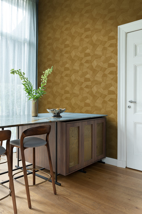 Origin Wallcoverings eco-texture vliesbehang grafisch 3D motief warm goud - 0.53 x 10.05 m - 347953 - vtwonen shop