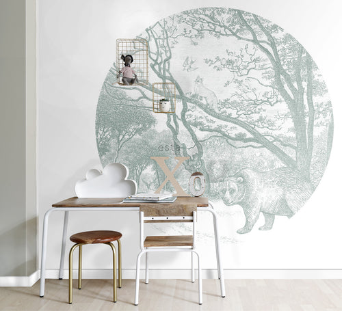 ESTAhome zelfklevende behangcirkel bos met bosdieren groen - Ø 140 cm - 159084 - vtwonen shop