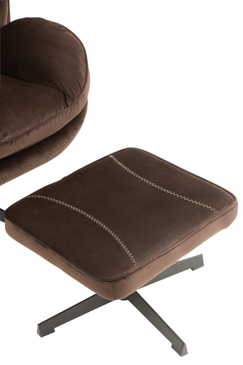 J-Line zetel Relax + voetbank - metaal/textiel - donkerbruin