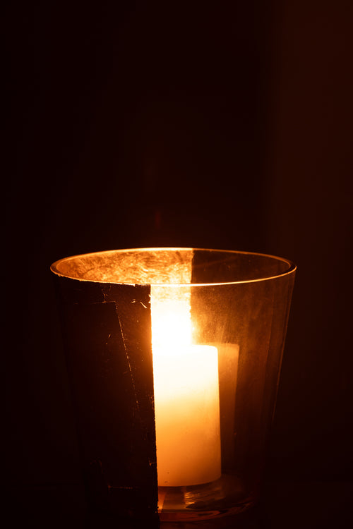 J-Line windlicht boe - glas - transparant/goud - medium