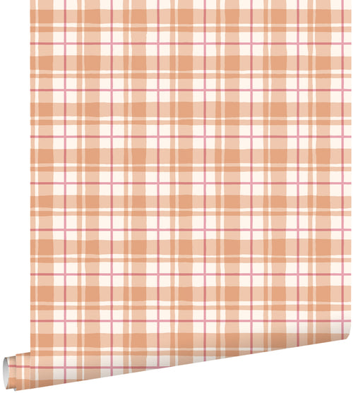 ESTAhome behang ruitjes roze en terracotta - 50 x 900 cm - 131952