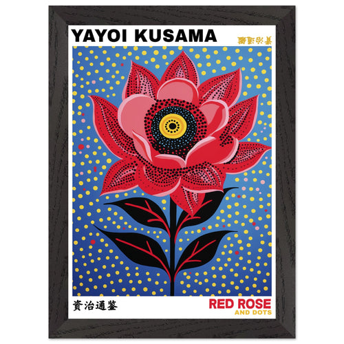 Artfulprints Poster met Lijst Yayoi Kusama - Red rose and dots   - A4 21x29.7 cm - Blauw