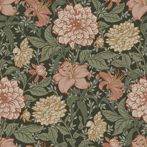 ESTAhome behang vintage bloemen vergrijsd groen en terracotta roze - 53 cm x 10.05 m - 139381