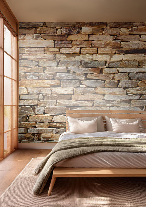 Sanders & Sanders fotobehang stenen muur beige en warm oranje - 360 x 270 cm - 600446 - vtwonen shop