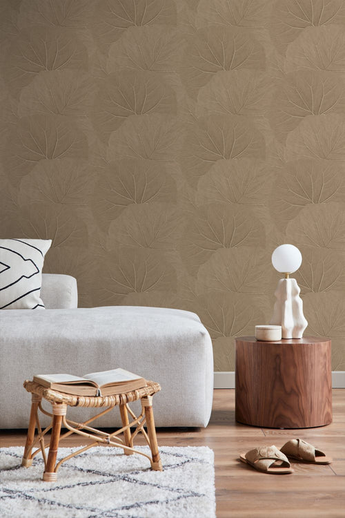 ESTAhome behang bladeren zand beige - 53 cm x 10.05 m - 139917