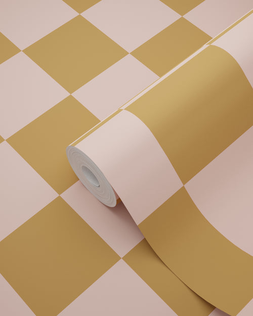 ESTAhome behang geblokt motief roze en bruin - 50 x 900 cm - 131420 - vtwonen shop