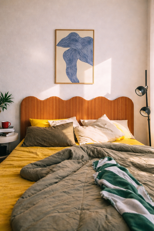 Gestoffeerd hoofdbord met golvende vorm 160x73,5 cm