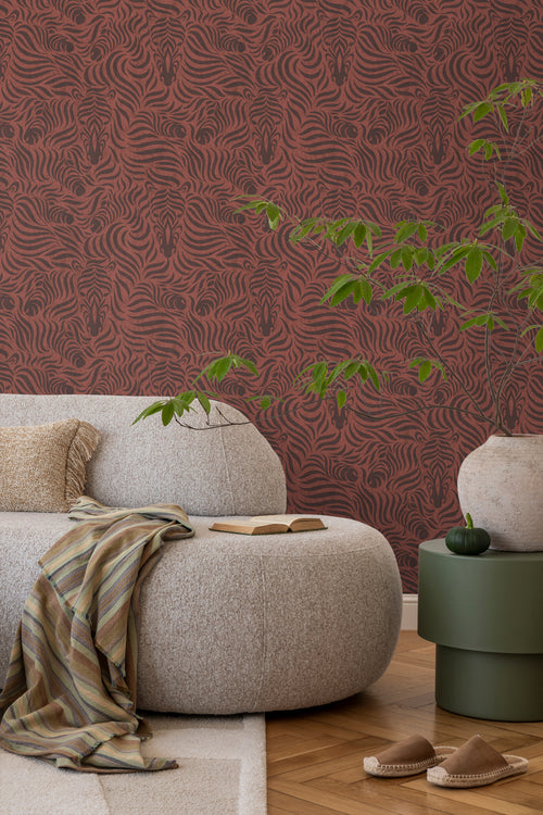 Sanders & Sanders behang zebra's terracotta en zwart - 53 cm x 10 m - 640520 - vtwonen shop