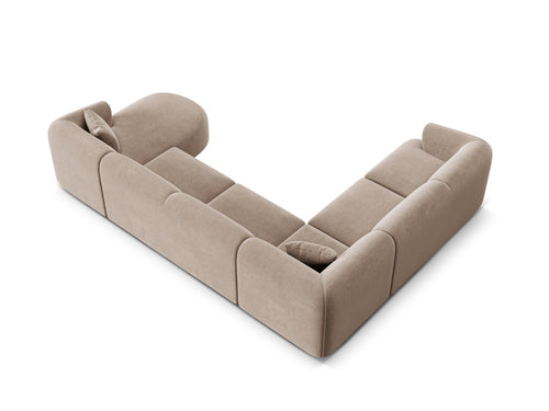 Cosmopolitan Design Modulaire panoramische hoekbank links Campi 7-zits, flueel donkerbeige - 255x330x70cm