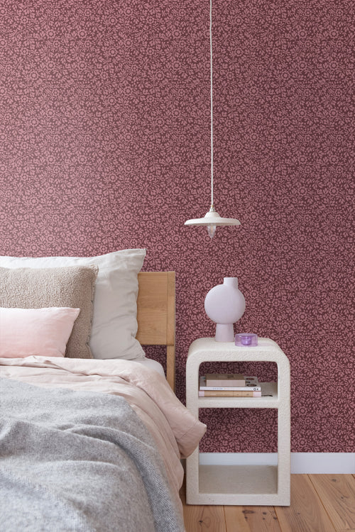 ESTAhome behang bloemetjes aubergine paars - 50 x 900 cm - 131672 - vtwonen shop