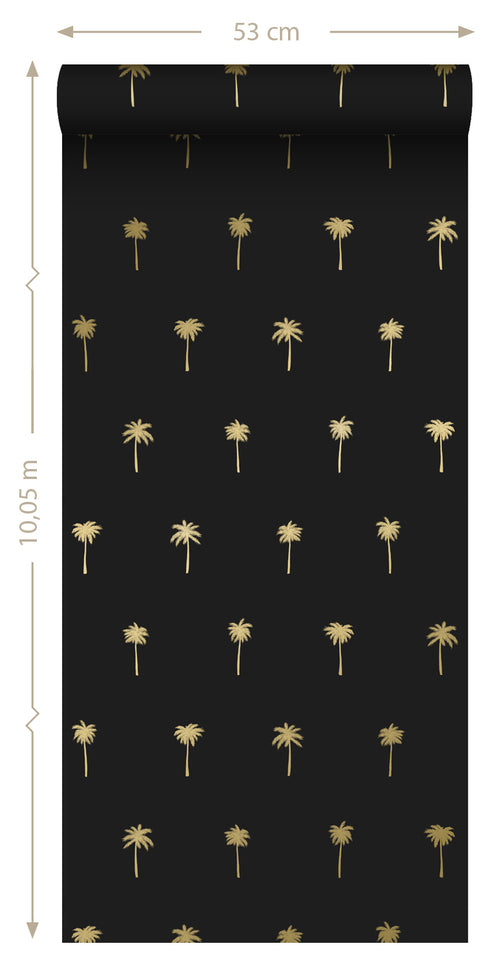 ESTAhome behang palmbomen zwart en goud - 53 cm x 10.05 m - 139161