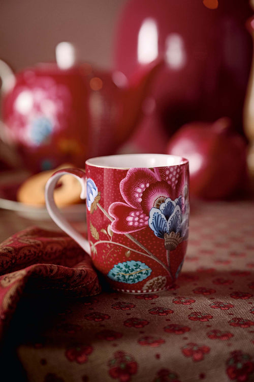 Pip Studio - Blooming Tales Fantasy Dark Red - Set van 2 Mokken Small - Koffiekopjes - 200ml