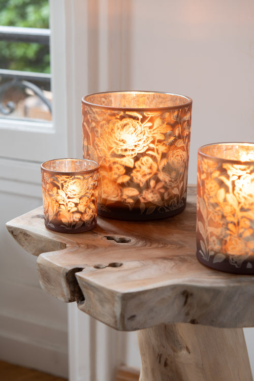 J-Line windlicht Bloemen - glas - bruin/zilver - medium - vtwonen shop