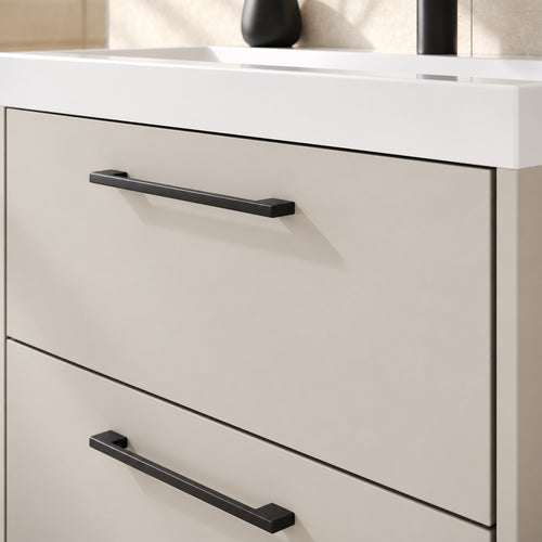 Badplaats Badkamermeubel Set Florence 60 cm – Beige – Hangend Badmeubel met Wastafel, Spiegelkast en Zijkast