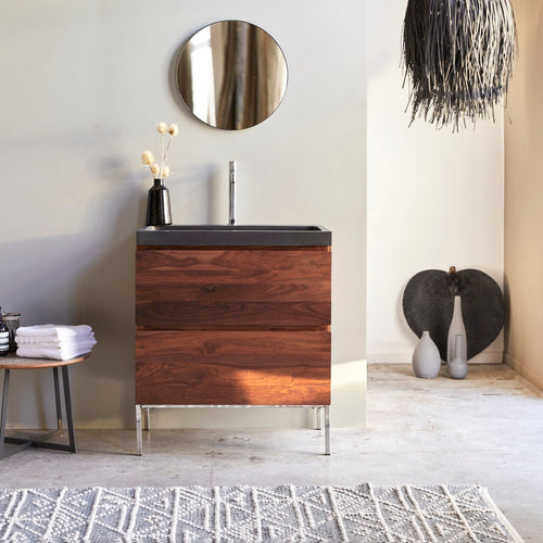 Tikamoon Badkamermeubel van massief palissander en lavasteen 80 cm - Donkerbruin - vtwonen shop