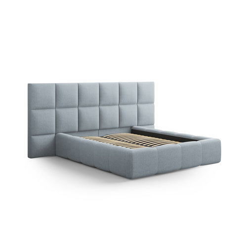 Cosmopolitan Design - Opbergbed met hoofdeinde Livigno 200x200cm structurele stof lichtblauw - 230x350x125cm