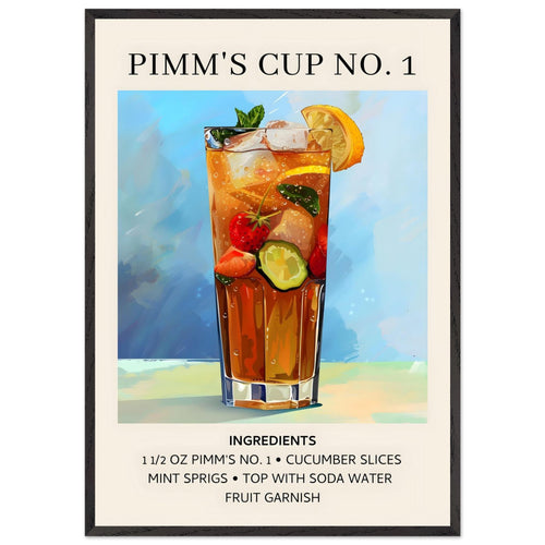 Artfulprints Poster met Lijst Pimm's Cup No. 1 cocktail - Ingrediënten   - 70x100 cm - Blauw