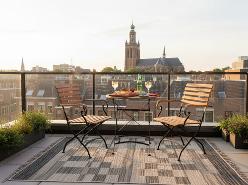 MaximaVida inklapbare ronde acacia bistroset Toscana 70 cm zwart- stoelen met armleuning - vtwonen shop