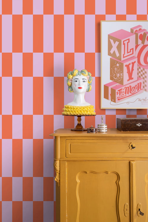 ESTAhome behang streep lila paars en koraal rood - 50 x 900 cm - 130920 - vtwonen shop