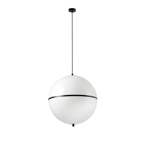 Faro Dome Dome hanglamp van 42 cm met bolvormige kap, satijnzwart, glanzend wit, E27 fitting.