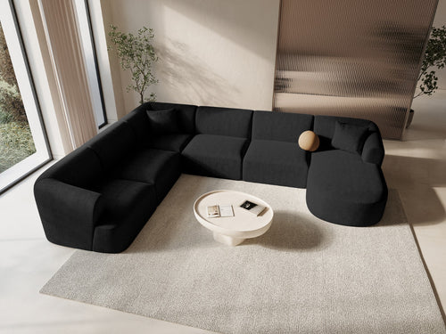 Cosmopolitan Design Modulaire panoramische hoekbank links Campi 7-zits, structurele stof zwart - 255x330x70cm
