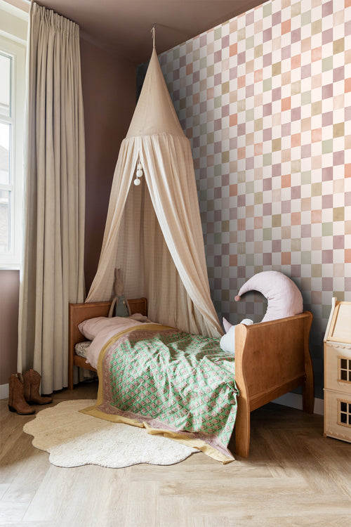 ESTAhome behang geblokt motief beige en paars - 50 x 900 cm - 131720